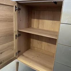 Scholtissek Kommoden & Sideboards|Sideboard Fira Knorrige Eiche Puro Geölt Glas MO 137 Platin Glänzend Grau