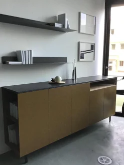 Novamobili Kommoden & Sideboards|Sideboard Front Lack Matt Ambra Braun Deckplatte Marmor Pietra Schwarz Gestell Metall Brüniert Mit Konsolen Ellie Schwarz
