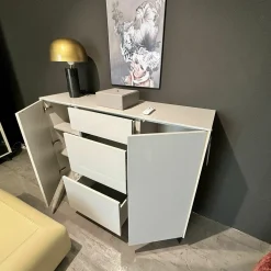 JOOP! Kommoden & Sideboards|Sideboard Gloss Curves Lack Kristallgrau Grau Füße Metall Schwarz Mit LED Beleuchtung