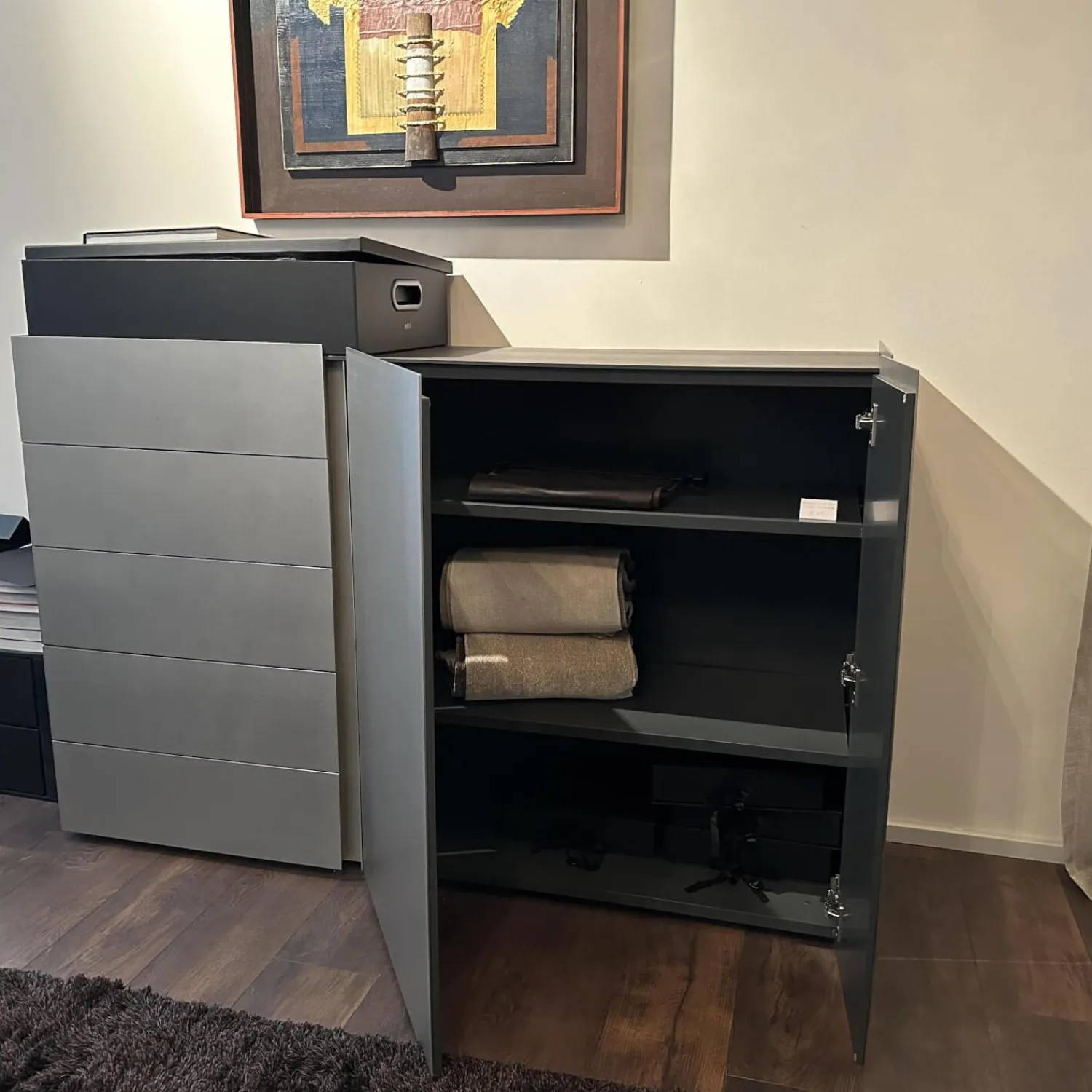 Interlübke Kommoden & Sideboards|Sideboard Jorel Esche Achat B73 Anthrazit Lackiert Und M21 Edelstahl Silvertouch Grau