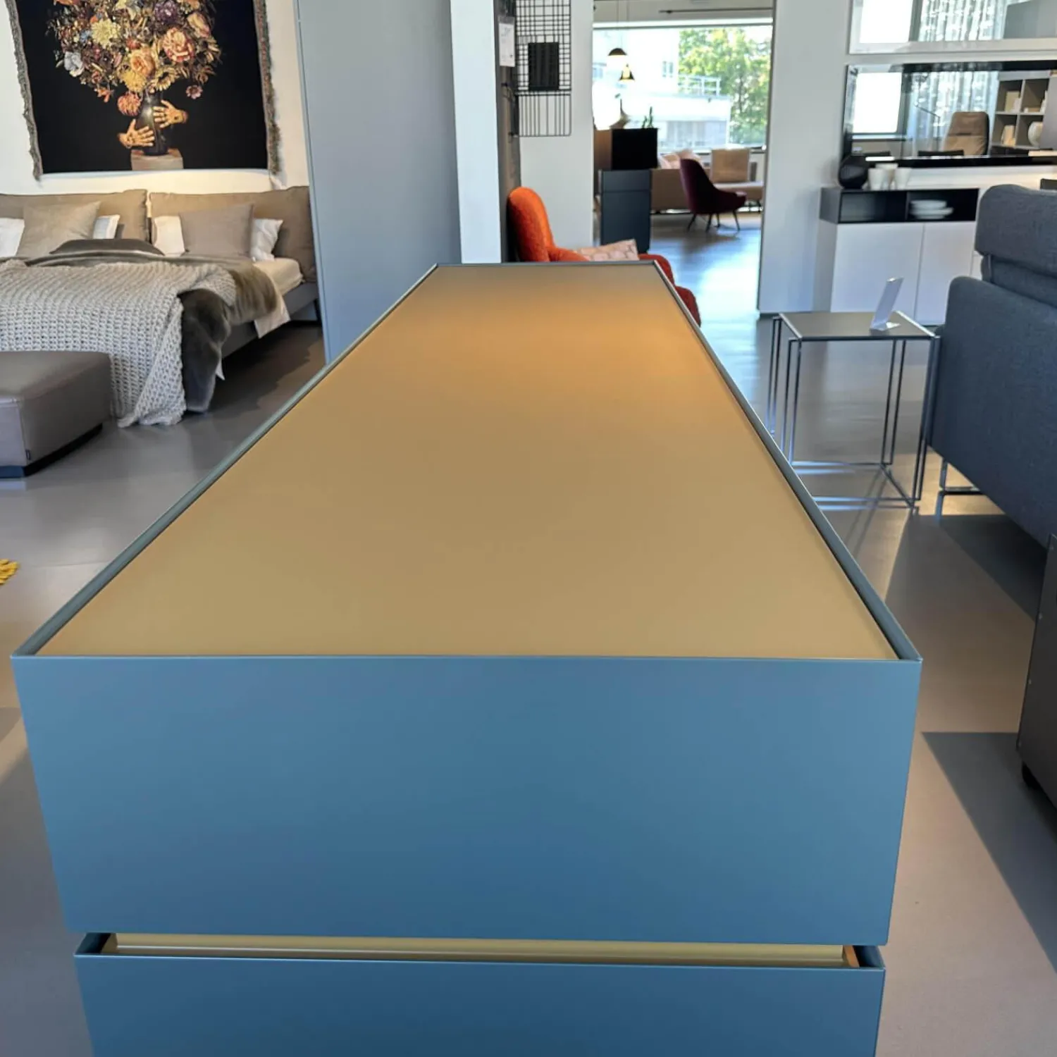 Interlübke Kommoden & Sideboards|Sideboard Just Cube Bold Lack Bahia M81 Grün Blau Abdeckplatte Mattglas Opti Masala T40 Gelb Braun