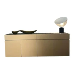 Interlübke Kommoden & Sideboards|Sideboard Just Cube Cold Lack Gold Metallic M09 Gold Abdeckplatte Stein Quarz Tropical Storm 064 Schwarz Weiß