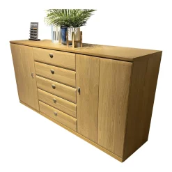 Rietberger Möbelwerke Kommoden & Sideboards|Sideboard Kiana 66174 Eiche Massiv 2206 Sand Mit Wandboard Und Beleuchtung