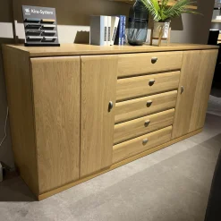 Rietberger Möbelwerke Kommoden & Sideboards|Sideboard Kiana 66174 Eiche Massiv 2206 Sand Mit Wandboard Und Beleuchtung