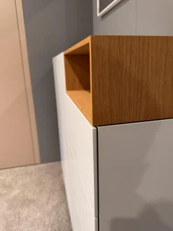 Schönbuch Kommoden & Sideboards|Sideboard Lack Basisfarbe Grau Weiß Offenes Element Eiche Natur Geölt Mit 2 Türen Und 4 Schubkästen