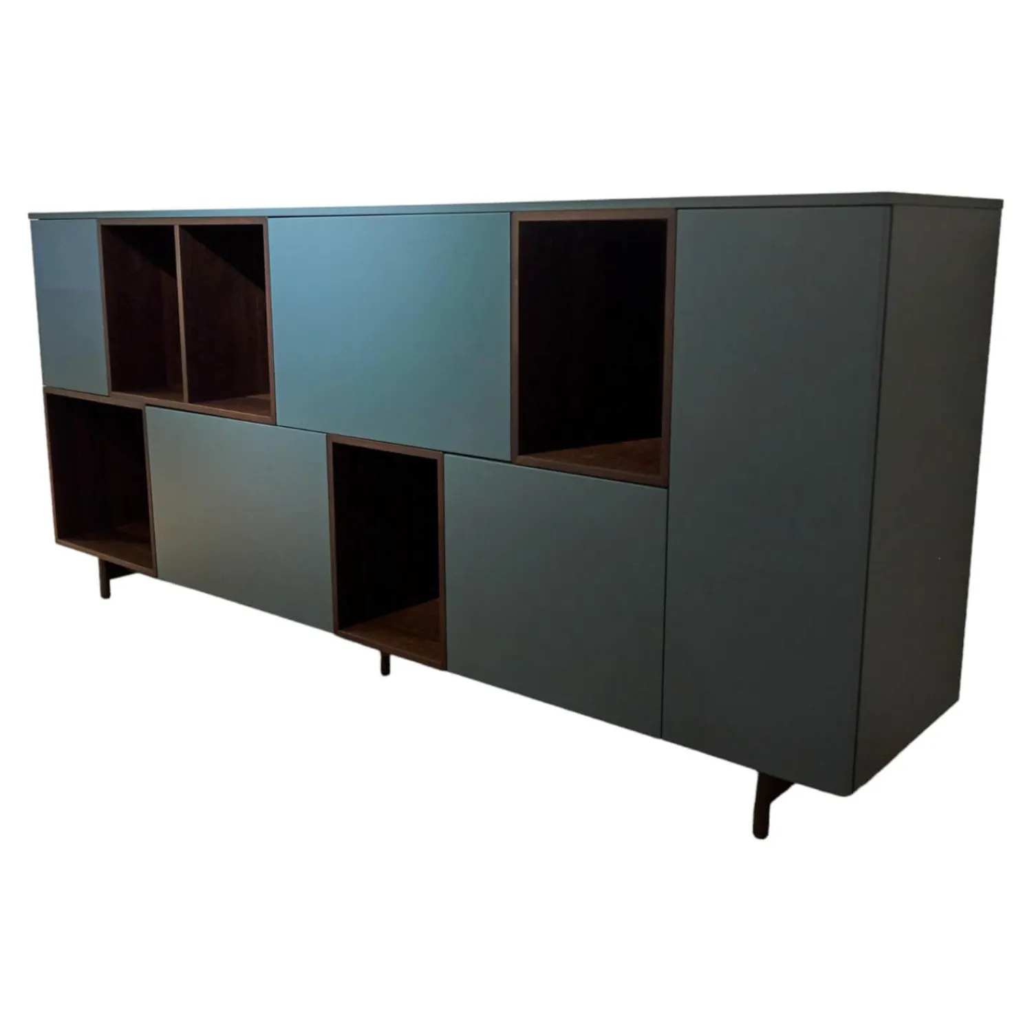 San Giacomo Kommoden & Sideboards|Sideboard Lampo Eiche Termort und Avio matt lackiert Drehtüren mit Push-Pull Öffnung Glaseinlegeböden