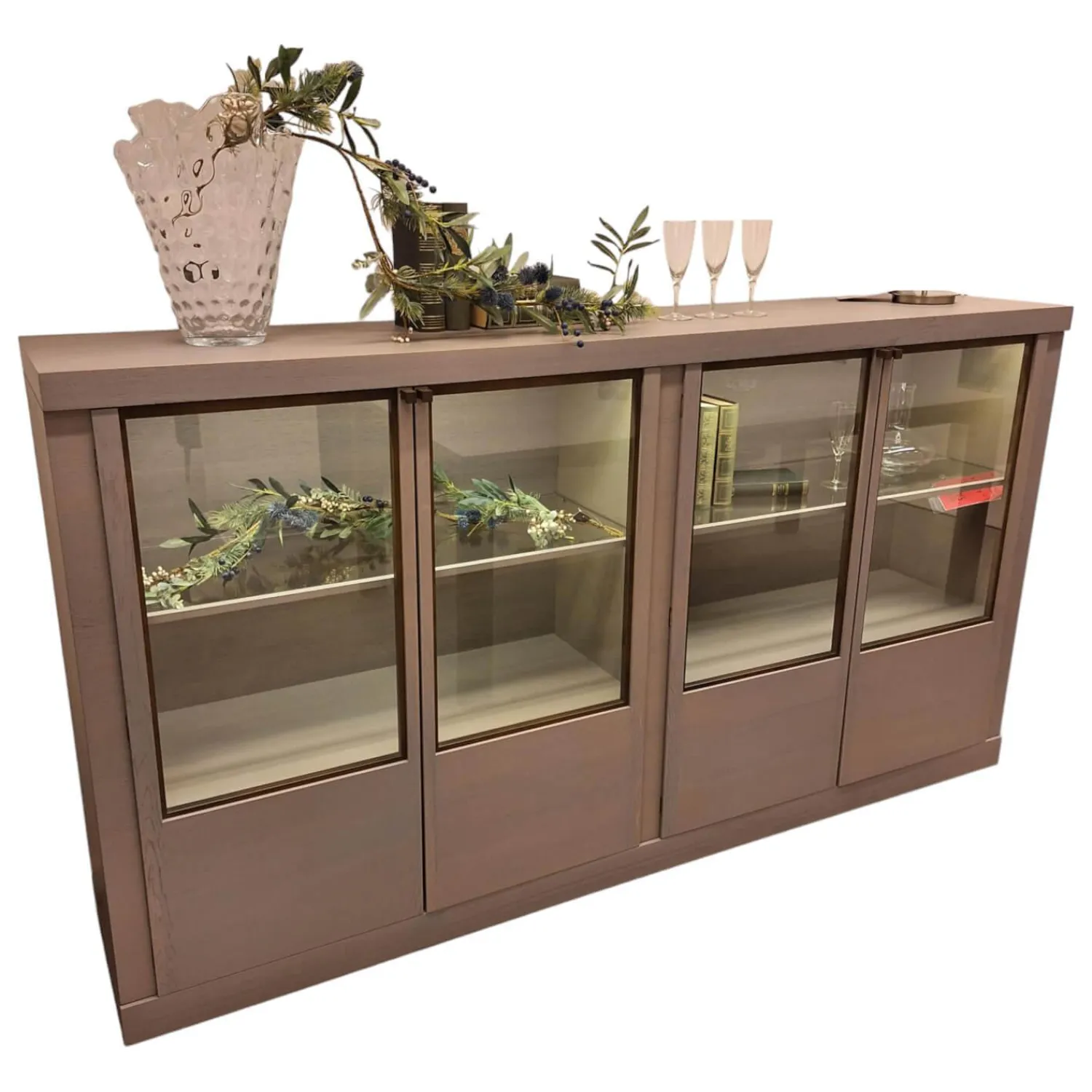 Form Exclusiv Kommoden & Sideboards|Sideboard Madison 4-türig Korpus Eiche Grau Gebeizt Türen Glas Mit Beleuchtung