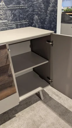 Gwinner Kommoden & Sideboards|Sideboard Missano Lack Seidenmatt Fango Grau Akzente Balkeneiche Struktur Terra Mit LED Beleuchtung