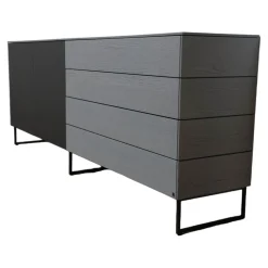 WK Wohnen Kommoden & Sideboards|Sideboard Modell Wk 420 Viva in Eiche Grau Mattglas Lack Schwarz mit push top open