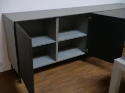 WK Wohnen Kommoden & Sideboards|Sideboard Modell Wk 420 Viva in Eiche Grau Mattglas Lack Schwarz mit push top open