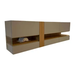 Hülsta Kommoden & Sideboards|Sideboard Neo Lack Seidengrau Akzent Natureiche Mit Offenem Glasfach