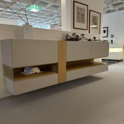 Hülsta Kommoden & Sideboards|Sideboard Neo Lack Seidengrau Akzent Natureiche Mit Offenem Glasfach