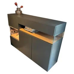 Hülsta Kommoden & Sideboards|Sideboard Neo Natur Eiche Lack Grau Drei Schubladen Zwei Drehtüren