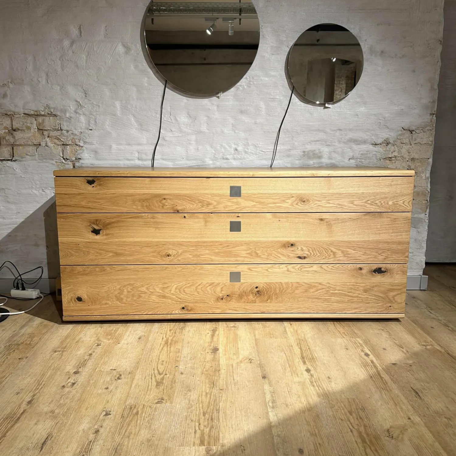 Team 7 Kommoden & Sideboards|Sideboard Nox 3 Eiche Wild Natur Geölt mit 3 Tandemladen Quadratgriff QE Edelstahl