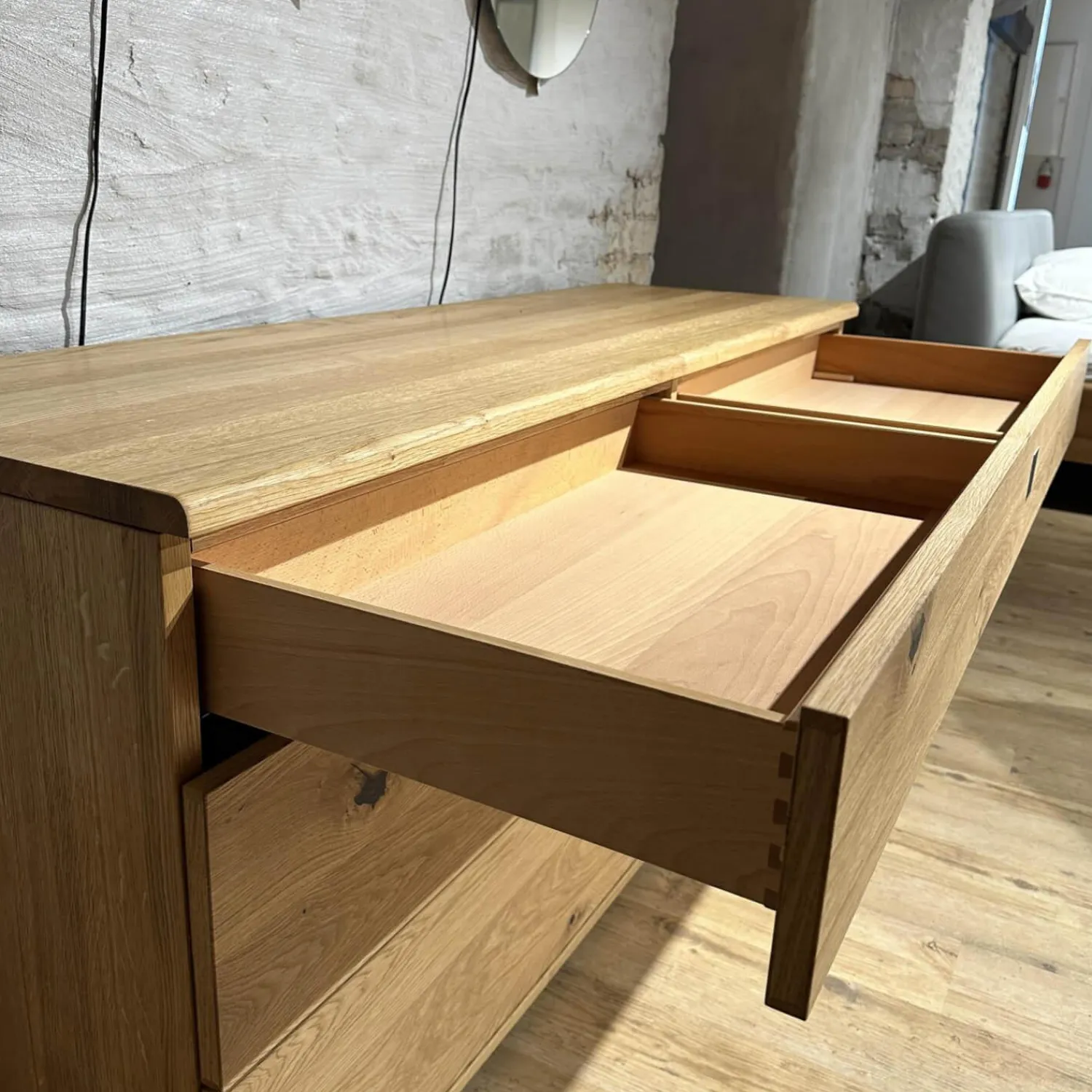 Team 7 Kommoden & Sideboards|Sideboard Nox 3 Eiche Wild Natur Geölt mit 3 Tandemladen Quadratgriff QE Edelstahl