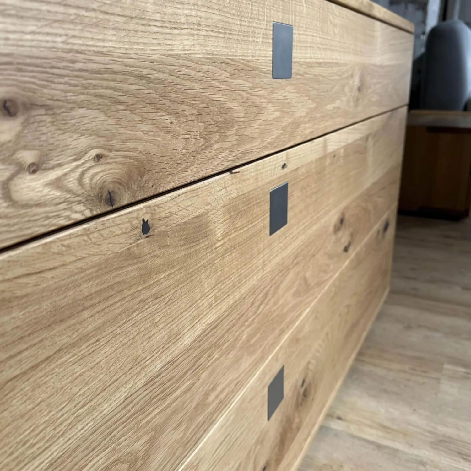 Team 7 Kommoden & Sideboards|Sideboard Nox 3 Eiche Wild Natur Geölt mit 3 Tandemladen Quadratgriff QE Edelstahl