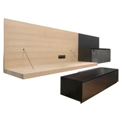 B&B Italia Regale|Kommoden & Sideboards|Sideboard Pab Bodenstehend Regalsystem Wandhängend Schwarz Matt 3764E Lackiert Und Eiche Hell Gebürstet