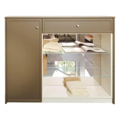 Cabinet Kommoden & Sideboards|Sideboard Pinato Mattlack Braun RAL Pianto Knoptgriffe Alusilber Glasböden