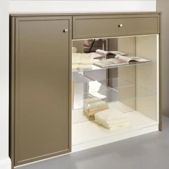 Cabinet Kommoden & Sideboards|Sideboard Pinato Mattlack Braun RAL Pianto Knoptgriffe Alusilber Glasböden