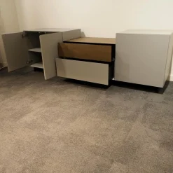 Vifian Kommoden & Sideboards|Sideboard Pure Lack Kopenhagen Grau Matt Schubaldenaufsatz MDF Schwarz Eiche Vergraut