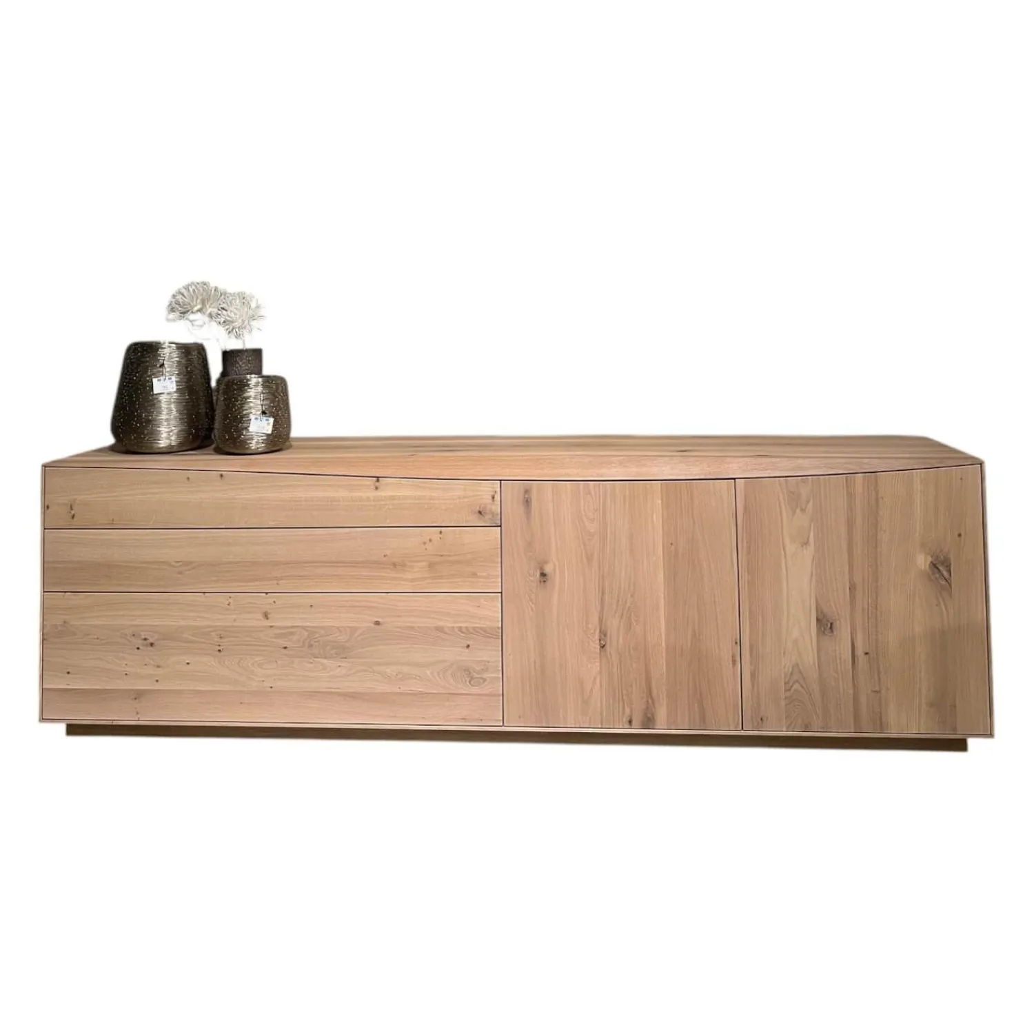 Anrei Kommoden & Sideboards|Sideboard Puro Wave Massivholz Eiche Weiß Geölt Rückwand Lichtgrau Lackiert Sideboard Puro Wave Massivholz Massivholz Eiche Weiß Geölt Rückwand Lichtgrau Lackiert