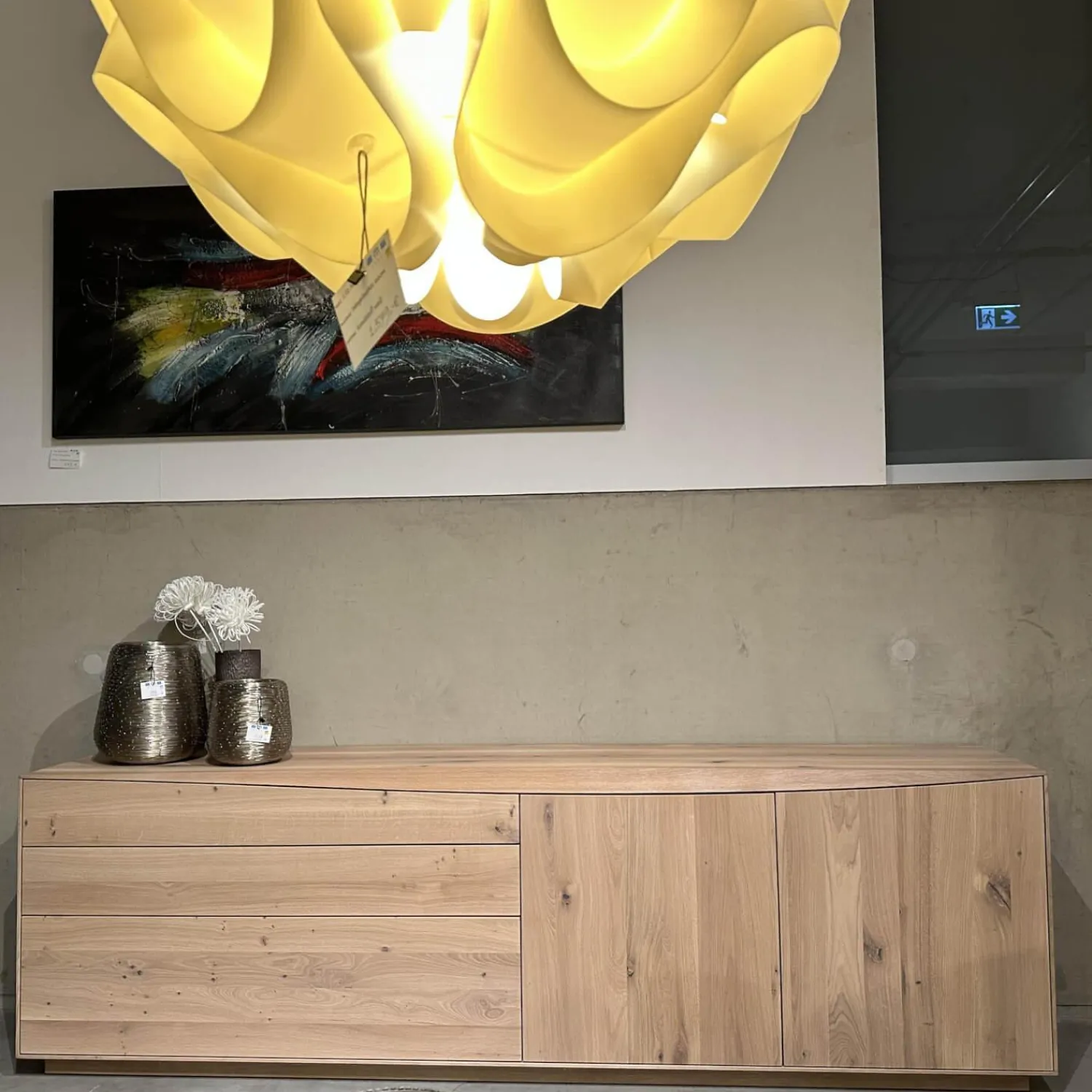 Anrei Kommoden & Sideboards|Sideboard Puro Wave Massivholz Eiche Weiß Geölt Rückwand Lichtgrau Lackiert Sideboard Puro Wave Massivholz Massivholz Eiche Weiß Geölt Rückwand Lichtgrau Lackiert