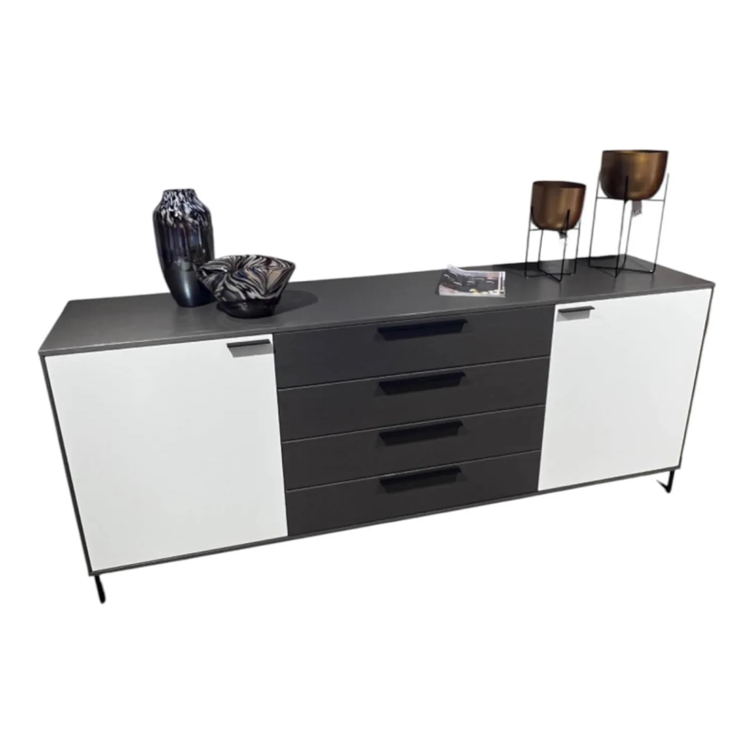 Musterring Kommoden & Sideboards|Sideboard 2R Kara Frame Lack Weiß Und Mantelseiten Feinschliff Grigio Schwarz