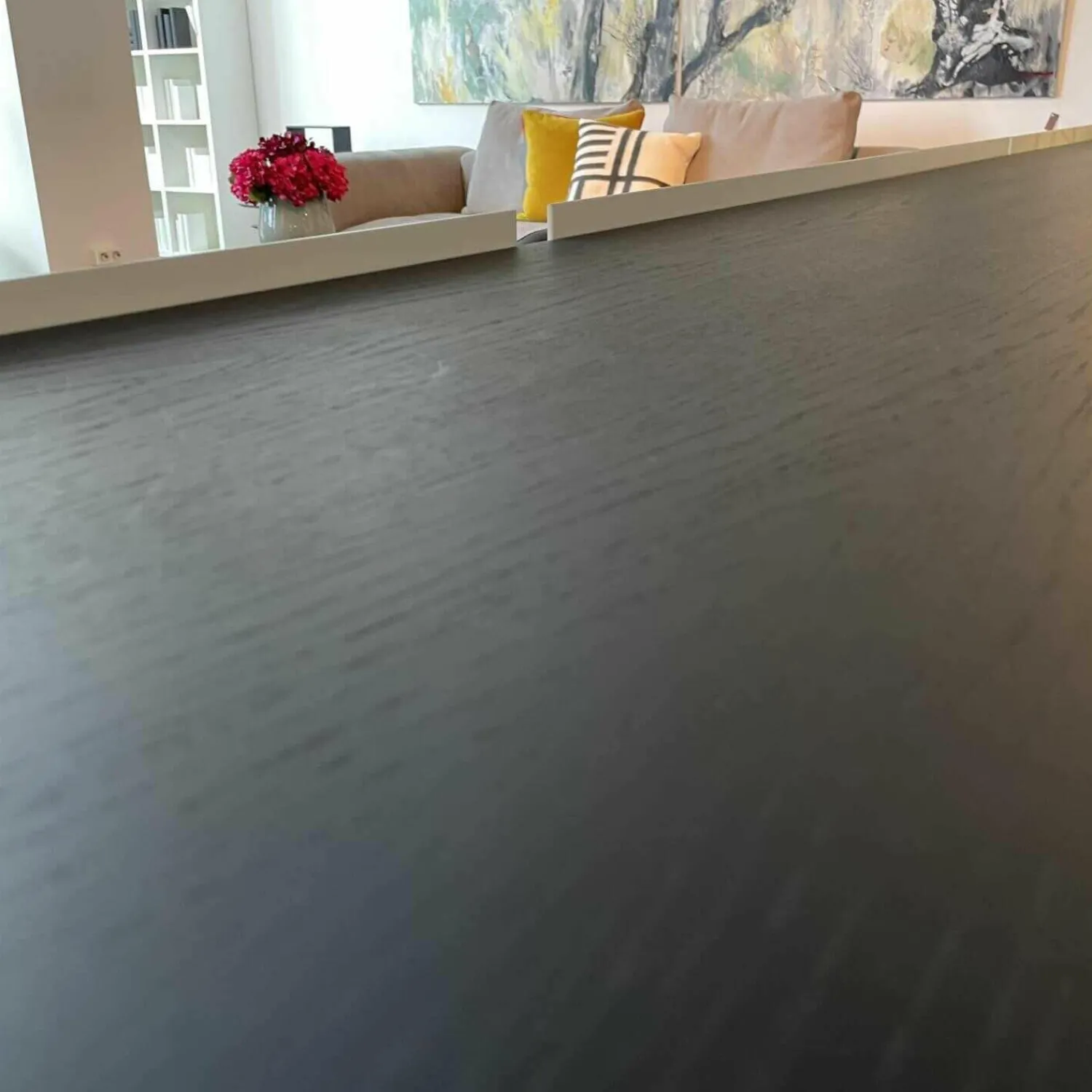 Interlübke Kommoden & Sideboards|Sideboard Raumteiler Jorel Lack Kristallweiß Abdeckplatte Eiche Dunkel