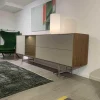 YOMEI Kommoden & Sideboards|Sideboard S100 Nussbaum Taupe Zierleiste Edelstahl Poliert