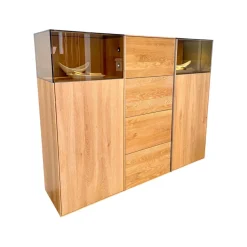 Wimmer Kommoden & Sideboards|Sideboard Saluto Asteiche Bianco Geölt Glaselemente Braunglas Inklusive LED Beleuchtung