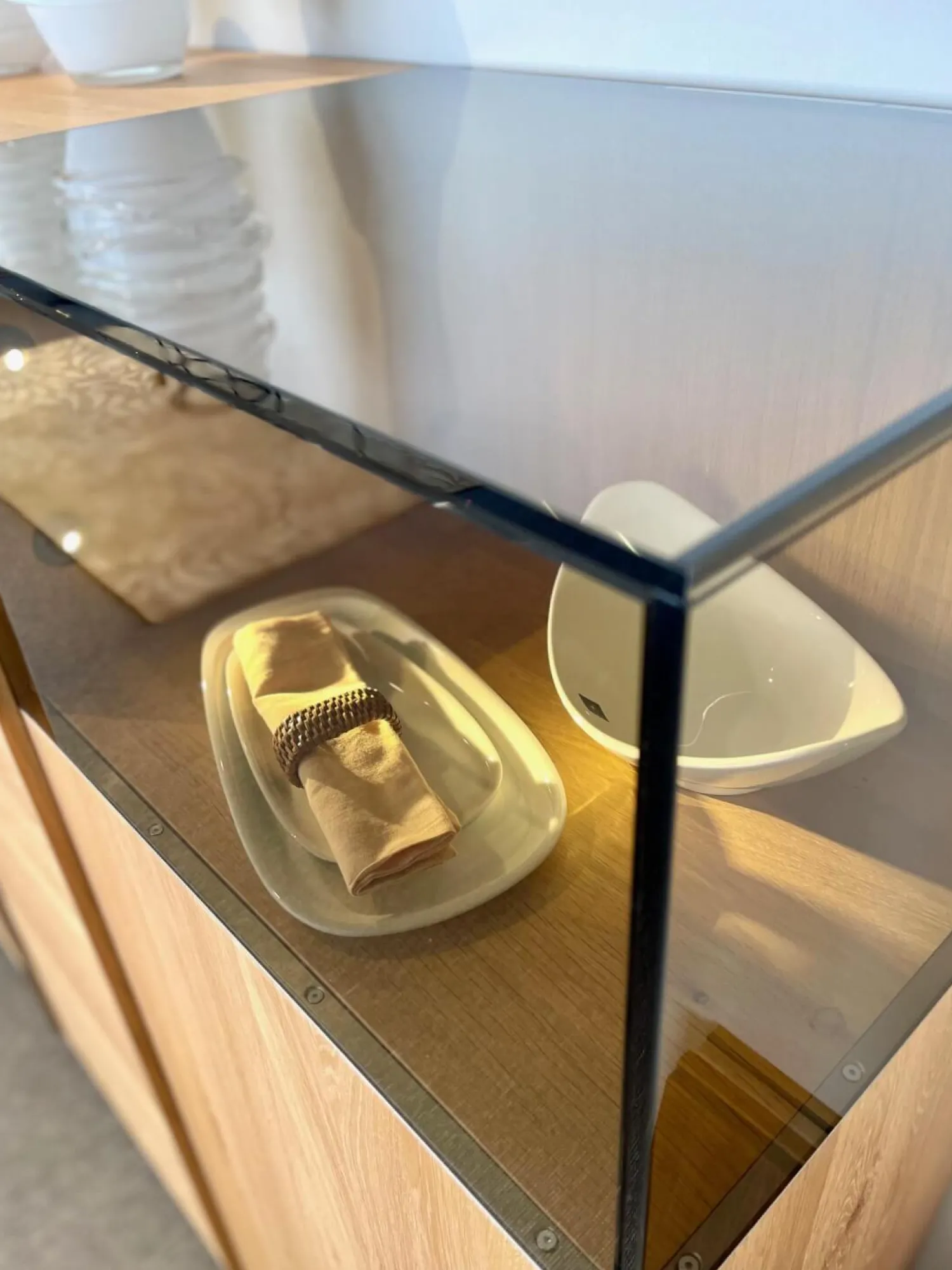 Wimmer Kommoden & Sideboards|Sideboard Saluto Asteiche Bianco Geölt Glaselemente Braunglas Inklusive LED Beleuchtung