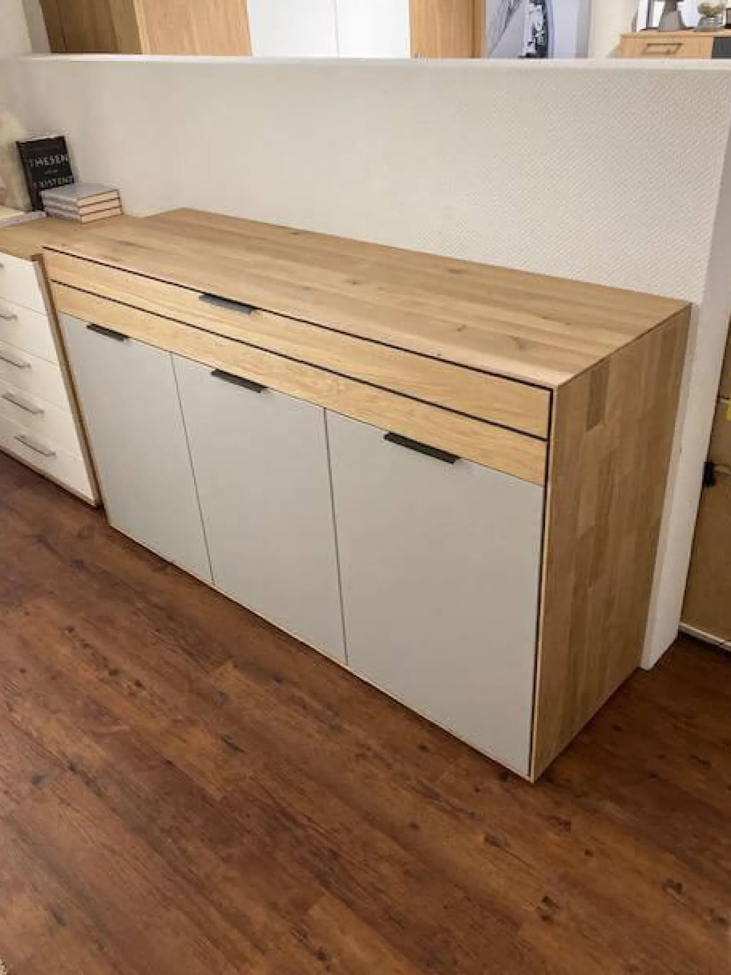 Natura Kommoden & Sideboards|Sideboard Scottsdale Lack Samtgrau Grau Wildeiche Soft Gebürstet