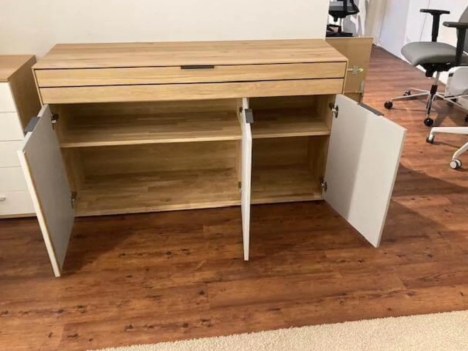 Natura Kommoden & Sideboards|Sideboard Scottsdale Lack Samtgrau Grau Wildeiche Soft Gebürstet