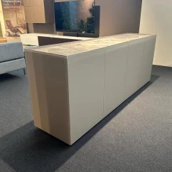 Spectral Smart Furniture Kommoden & Sideboards|Sideboard Side Korpus Smart Lack Pepple Grau Front Glas Pepple Grau Deckplatte Glas Marmor Travertin Beige Glänzend
