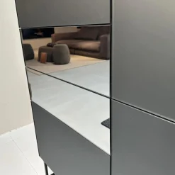 Kettnaker Kommoden & Sideboards|Sideboard Soma Korpus Lack Schwarz Matt Gittergestell Metall Schwarz Abdeckplatte Grau Spiegel Matt