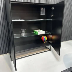 Kettnaker Kommoden & Sideboards|Sideboard Soma Korpus Lack Schwarz Matt Gittergestell Metall Schwarz Abdeckplatte Grau Spiegel Matt