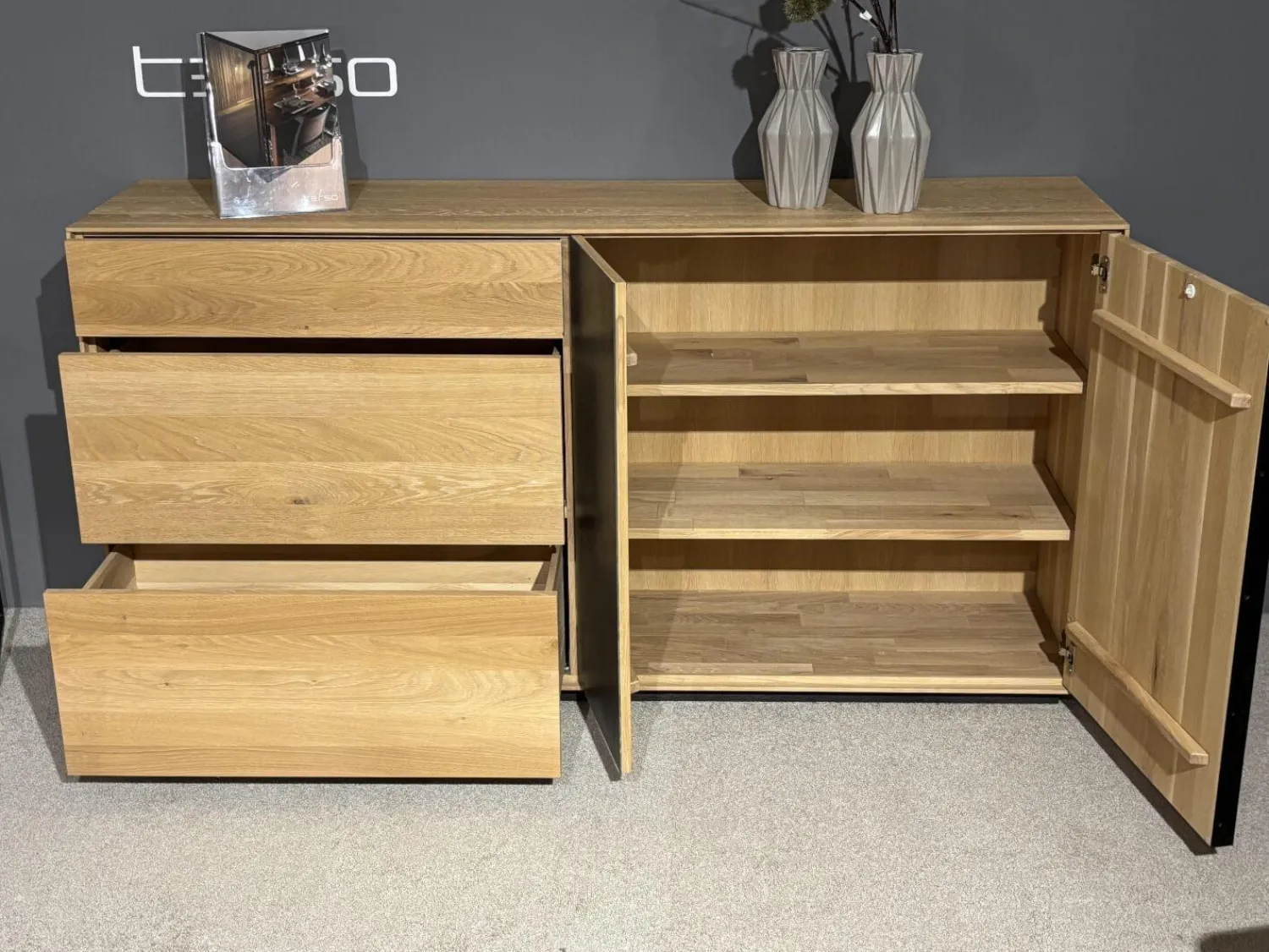 Wimmer Kommoden & Sideboards|Sideboard Terso Rustikal Asteiche Bianco Massiv Geölt Absetzung Keramik Grey Grau