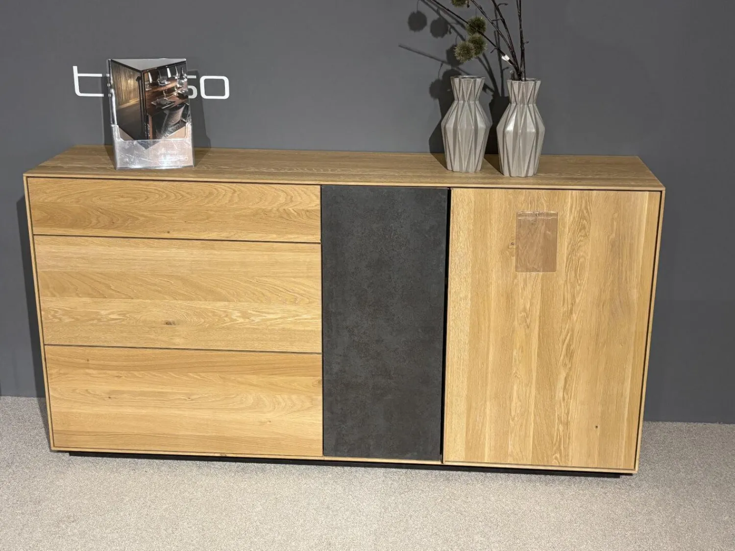 Wimmer Kommoden & Sideboards|Sideboard Terso Rustikal Asteiche Bianco Massiv Geölt Absetzung Keramik Grey Grau