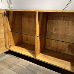 Scholtissek Kommoden & Sideboards|Sideboard Tratum Knorrige Eiche Massiv Floatglas Matt 137 Platin Grau Inklusive Bareinteilung Und Barfach Verspiegelt