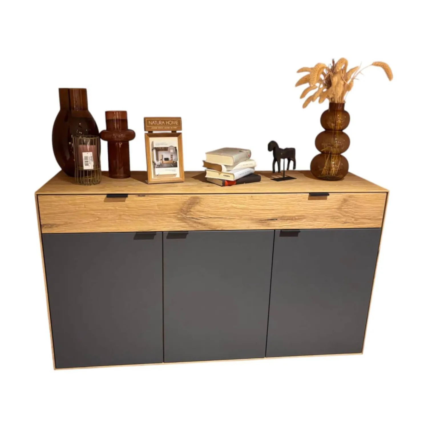 Natura Kommoden & Sideboards|Sideboard Tucson Korpus Wildeiche Front Spalteiche Und Lack Graphitgrau Mit Besteckeinsatz