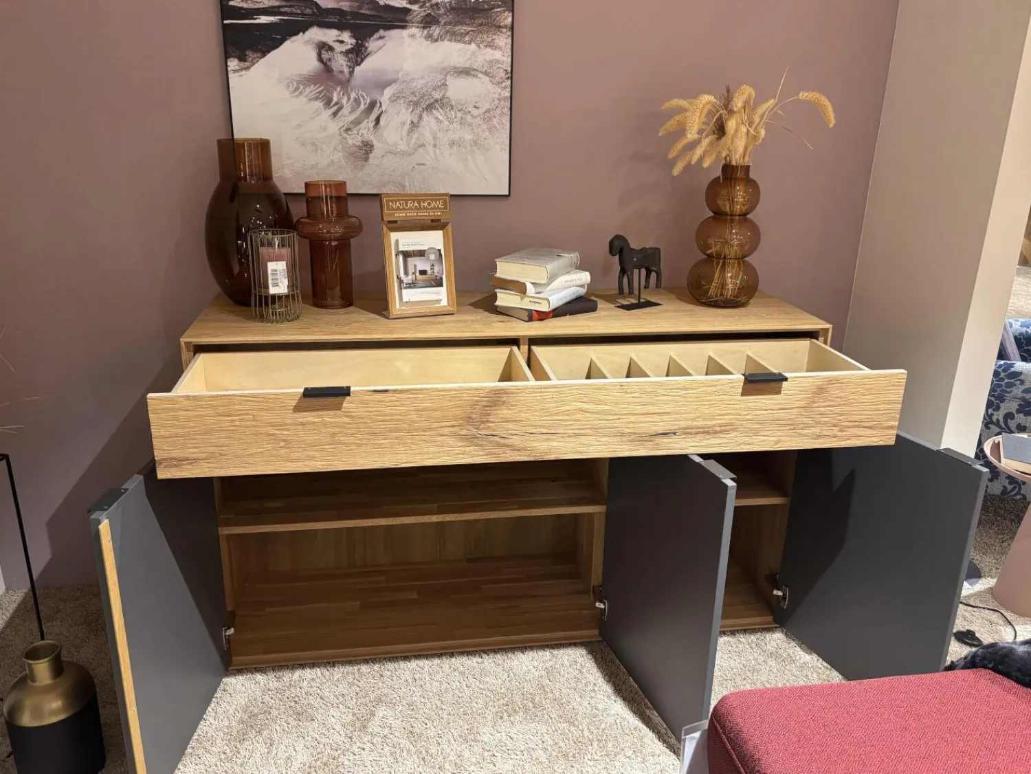 Natura Kommoden & Sideboards|Sideboard Tucson Korpus Wildeiche Front Spalteiche Und Lack Graphitgrau Mit Besteckeinsatz