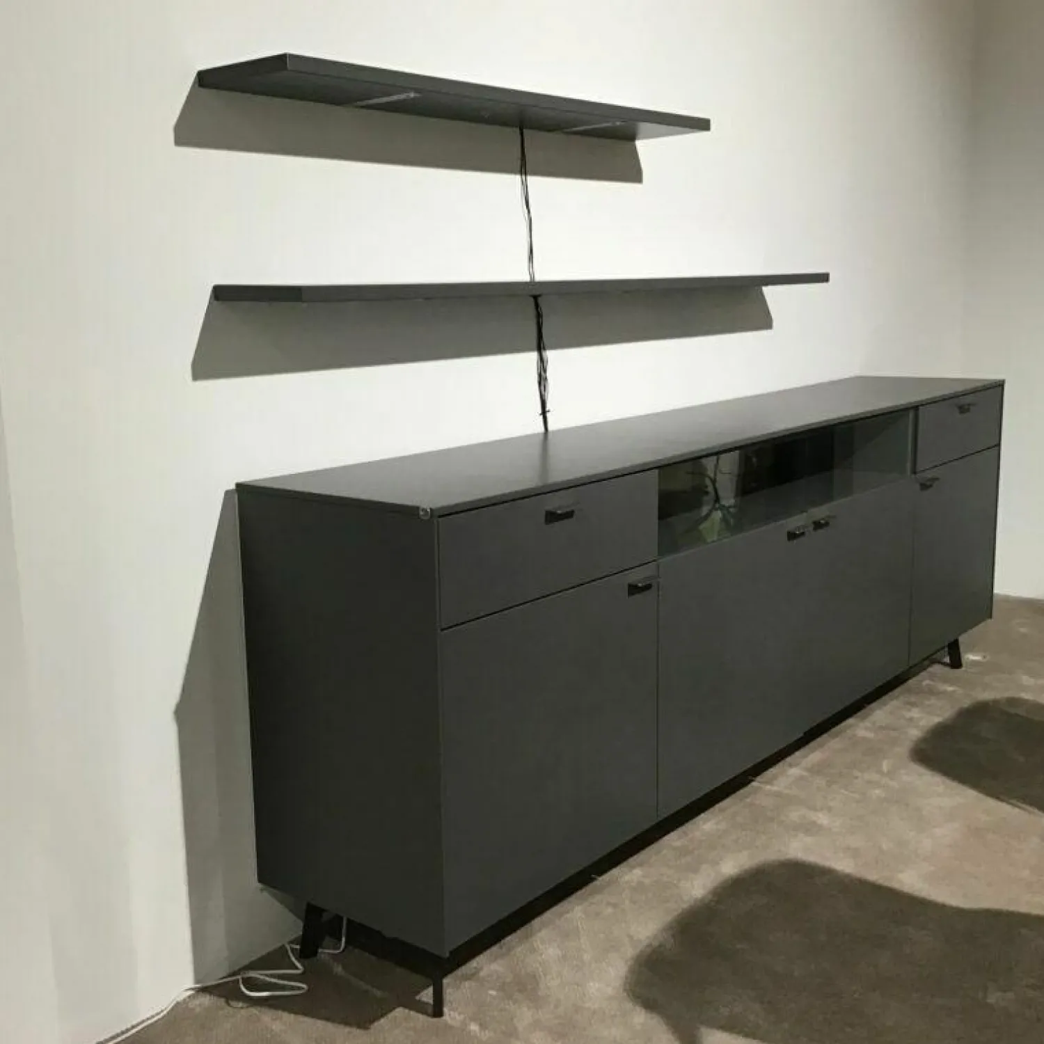 Venjakob Kommoden & Sideboards|Sideboard Vino Lack Schiefergrau Schwarz Grau Inklusive Beleuchtung Ohne Wandboards