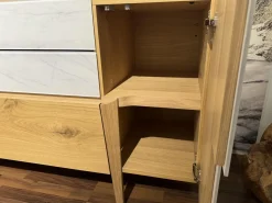 Voglauer Kommoden & Sideboards|Sideboard Vtektura TESH19H Echtholzfurnier Wildeiche Rustiko Schwarz Front Glas Firneis White Weiß Abdeckplatte Echtholzfurnier Inklusive Beleuchtung