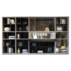 Poliform Wohnwände & Tv-Lowboards|Sideboard Wall System Korpus Lack Matt Arena Grau Rückwand Und Gittereinsätze Metallisch Lackiert Bronze