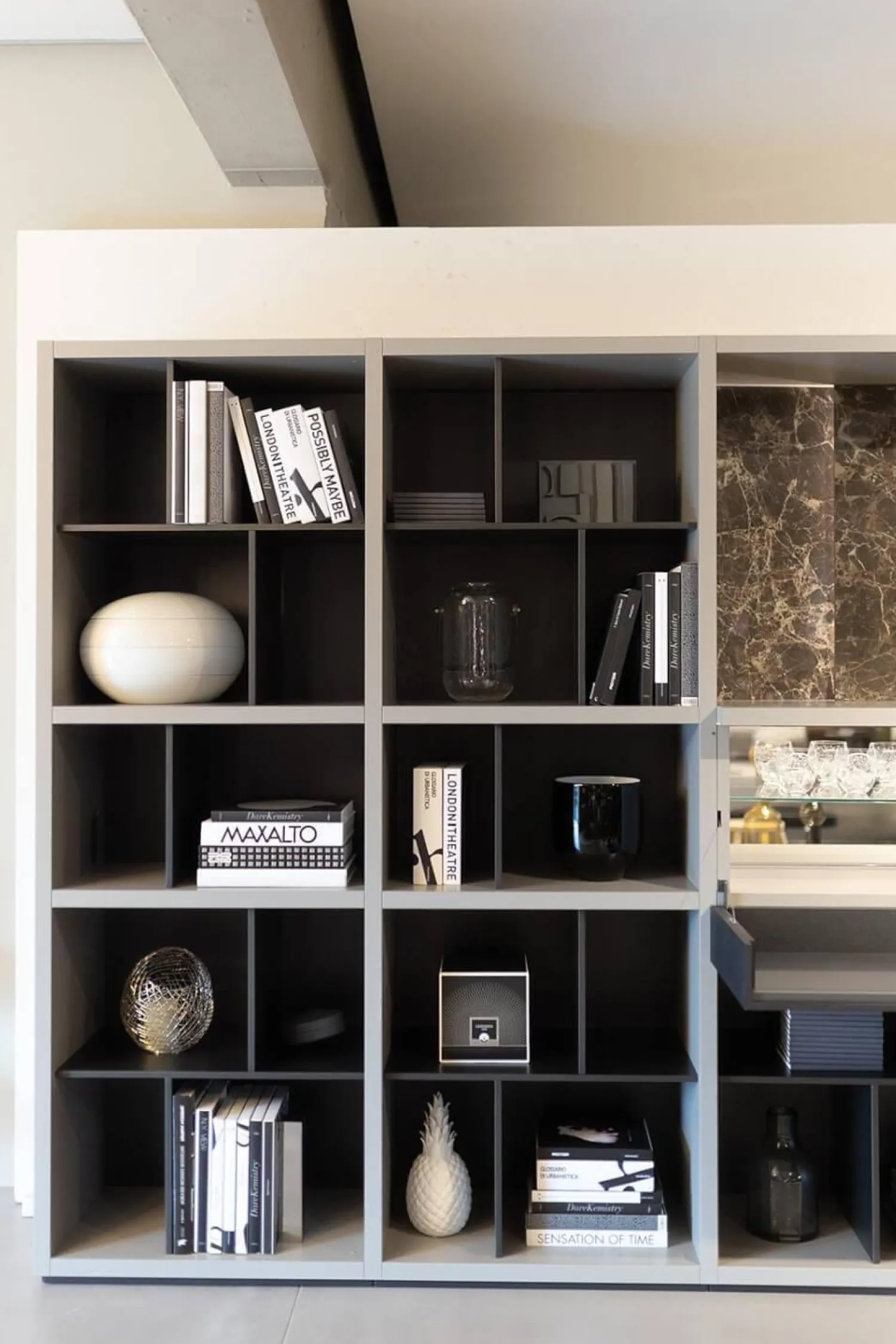 Poliform Wohnwände & Tv-Lowboards|Sideboard Wall System Korpus Lack Matt Arena Grau Rückwand Und Gittereinsätze Metallisch Lackiert Bronze