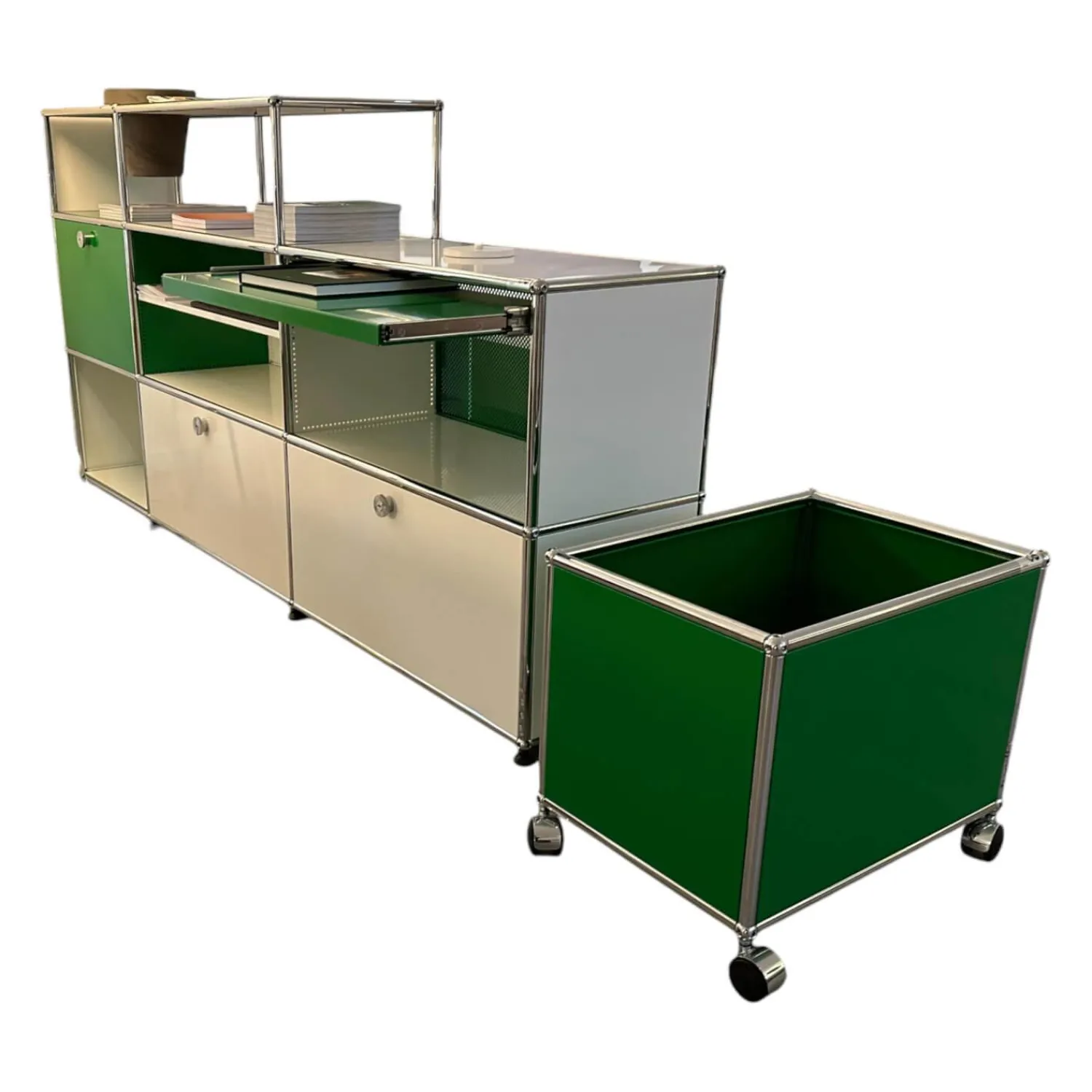 USM Haller Kommoden & Sideboards|Sideboard Weiß Grün mit Rollbox Grün