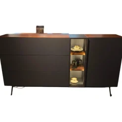 Wimmer Kommoden & Sideboards|Sideboard Weira Korpus Nussbaum Rustikal Front Schwarzgrau Metall Mit Beleuchtung