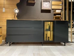 WK Wohnen Kommoden & Sideboards|Sideboard WK 490 Baristo Asteiche Massiv Natur Belassen Geölt Front Farbglas Anthrazit Mit LED Beleuchtung