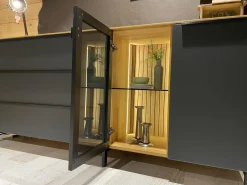 WK Wohnen Kommoden & Sideboards|Sideboard WK 490 Baristo Asteiche Massiv Natur Belassen Geölt Front Farbglas Anthrazit Mit LED Beleuchtung