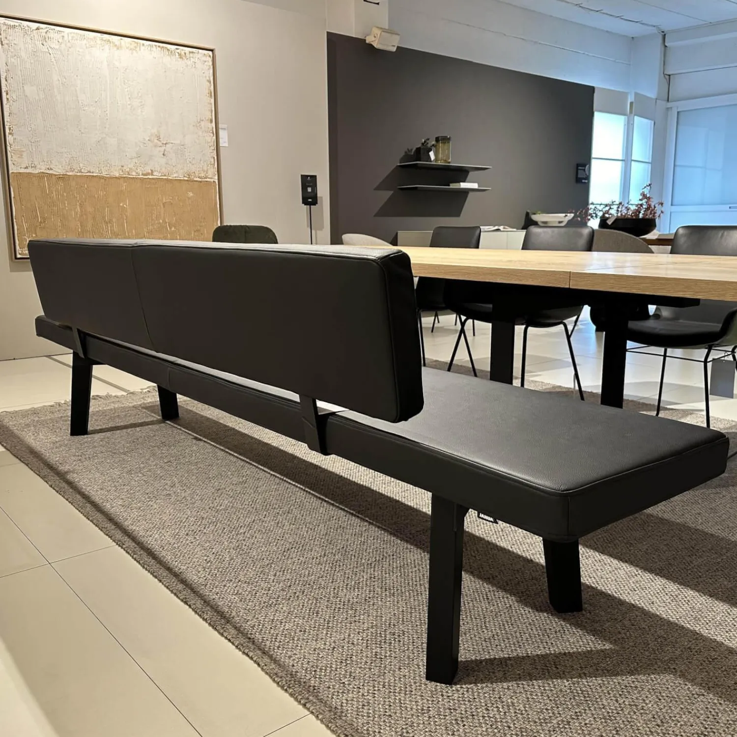 Janua Bänke|Sitzbank BB 32 Connect Leder Orient Ebony Schwarz Gestell Tiefschwarz Pulverbeschichtet Matt Füße Eiche Schwarz